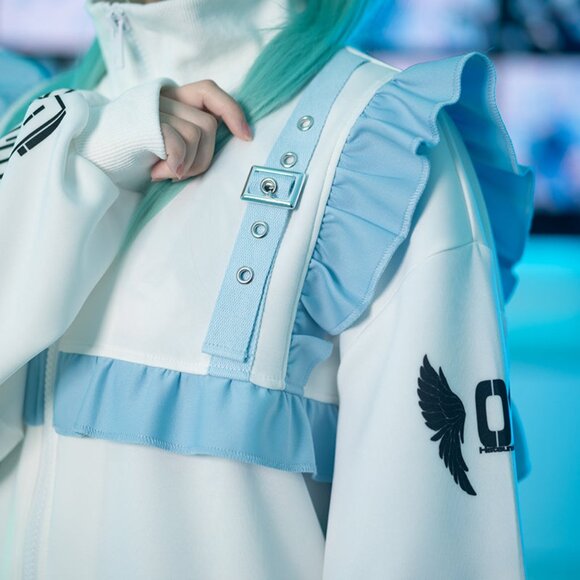 NEW ACDC RAG x Hatsune Miku Forever White Blue Frill Oversized Jacket - Picture 5 of 10